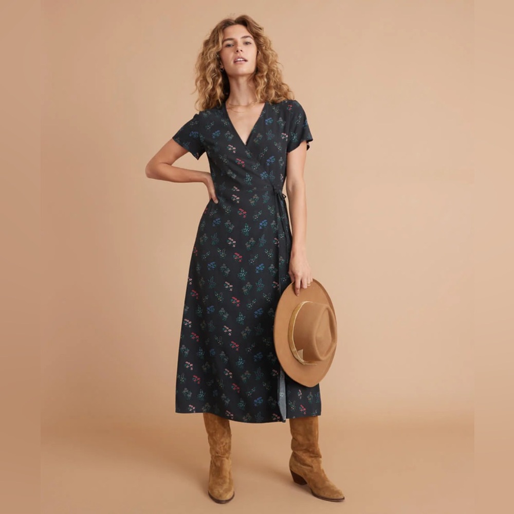 Marine Layer wildflower midi wrap dress.